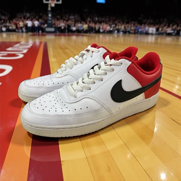 Nike Court Vision Low Men's Athletic Sneakers White Black Red size 11 DH0851-100 - Picture 1 of 13